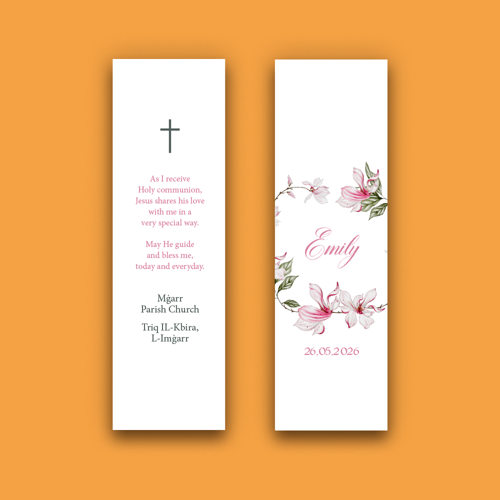 Elegant First Holy Communion Bookmark Invitation
